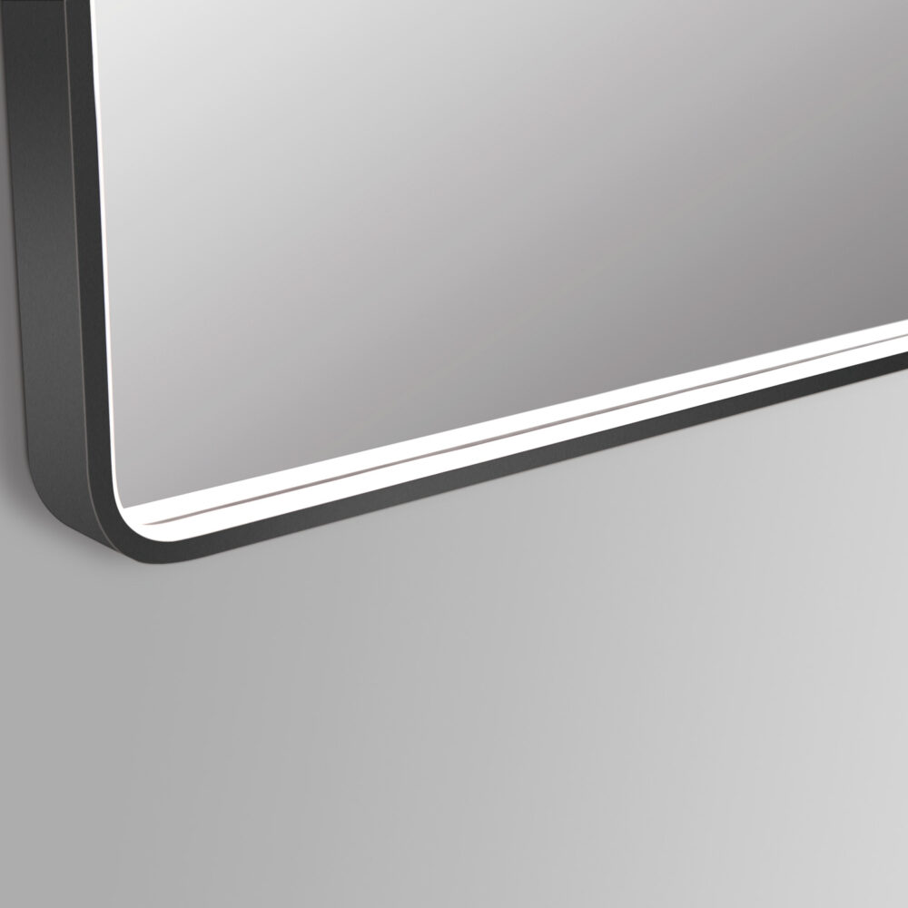 ARUVO™ HALO Framed Rounded Rectangle Mirror w/ LED Light & Demister 650mm | Brushed Gunmetal - Image 4
