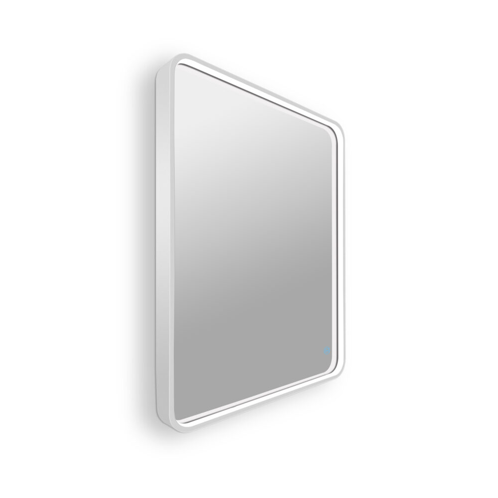 ARUVO® HALO Framed Rounded Rectangle Mirror w/ LED Light & Demister 650mm | Matte White - Image 5