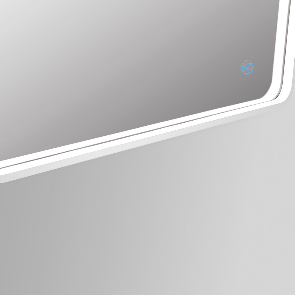 ARUVO® HALO Framed Rounded Rectangle Mirror w/ LED Light & Demister 650mm | Matte White - Image 6
