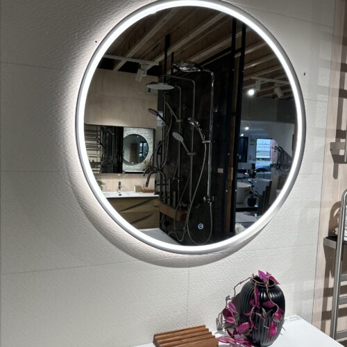 ARUVO™ GRAPHITE Metal Framed Round Mirror w/ LED Light & Demister 750mm | Brushed Gunmetal