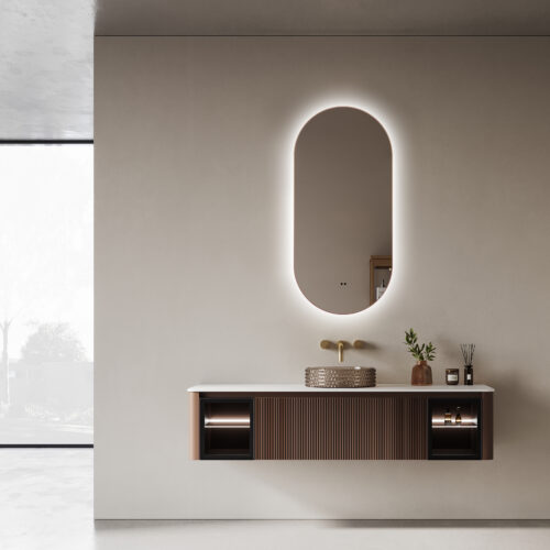 ARUVO® HALO Framed Oval Mirror w/ Backlit LED Light & Demister | Brushed Bronze