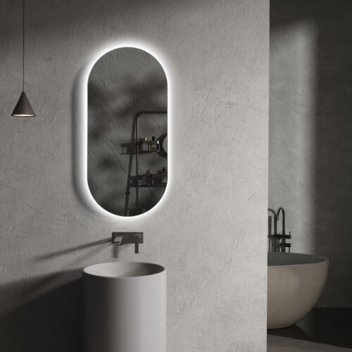 ARUVO® HALO Framed Oval Mirror w/ Backlit LED Light & Demister | Brushed Gunmetal