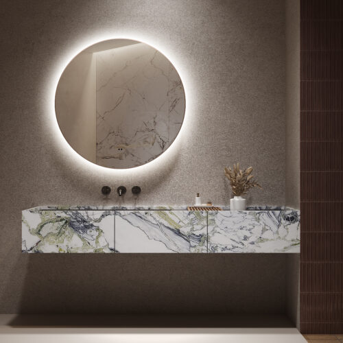 ARUVO® HALO Framed Round Mirror w/ Backlit LED Light & Demister 800mm | Brushed Bronze